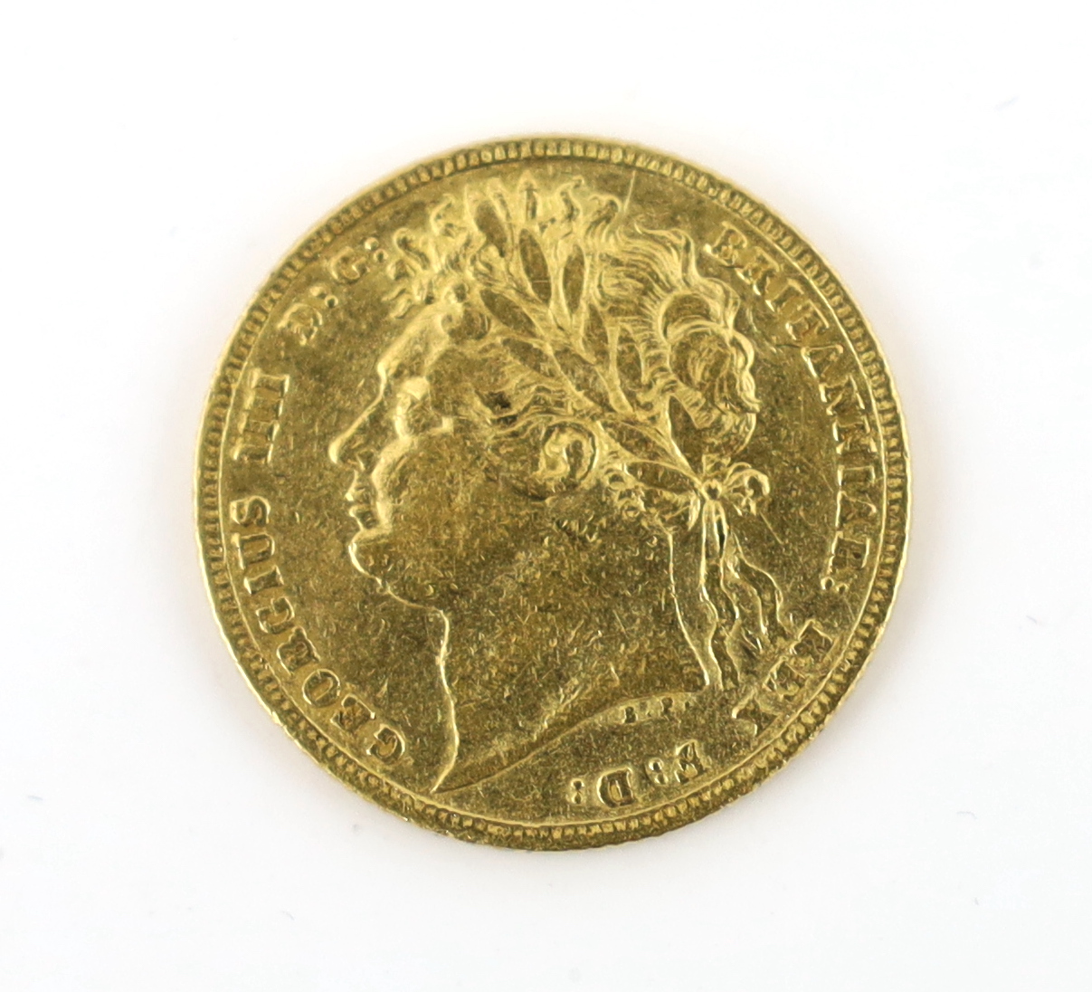 British gold coins, George IV sovereign 1822, minute nicks, otherwise good Fine